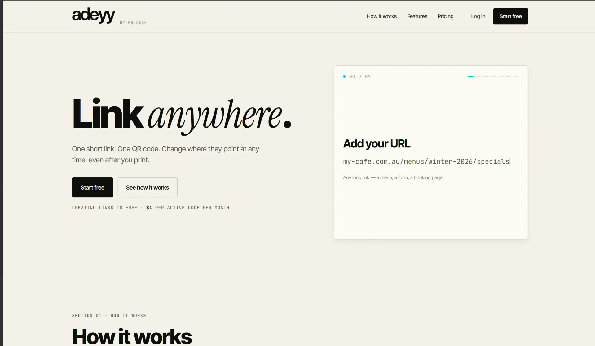 adeyy — Short links and QR codes you can re-point after they are printed