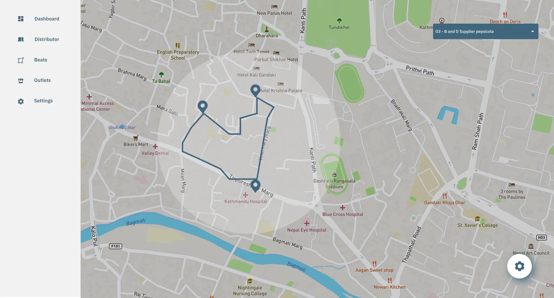 ezsales — Drawing sales territories on a map of Kathmandu
